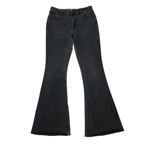 Hollister Denim - Hollister High Rise Flare Jeans Black Wash Soft Stretch Size 10L W30L Boho Retro
